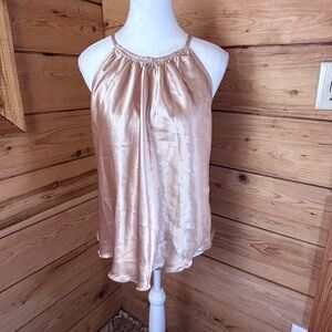 Champagne Satin Halter Top Sz Small Y2K Minimalist Glamour Luxe Nicole Miller NY